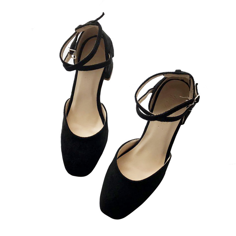 凉鞋女夏中跟包头一字扣玛丽珍夏季粗跟奶奶高跟鞋浅口裸色单鞋女_3