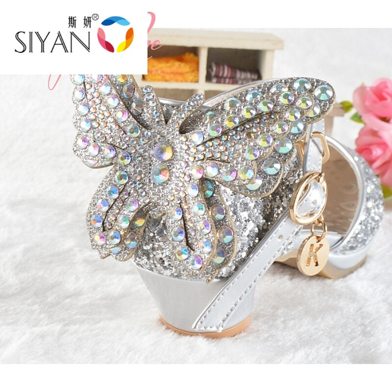 爱拥者春秋季女童高跟鞋儿童单鞋蝴蝶公主鞋水