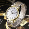 鹏志（PANGCHI）手表 进口2035机芯时尚商务男表 超清大数字钢带女士腕表2511 棕带金壳白面（女款）