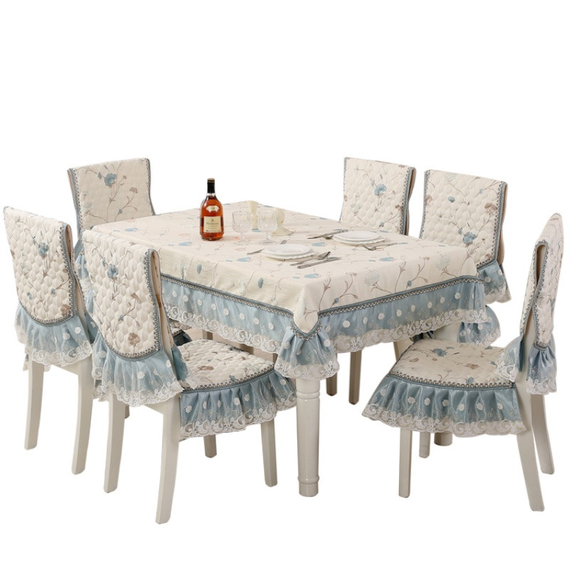 纯色桌布简约椅子套罩家用桌椅套现代中式餐椅垫餐桌布艺套装_9 1.