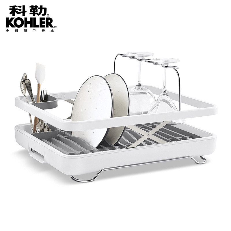 科勒(KOHLER)厨房挂架 可折叠不锈钢沥碗架25383 白色