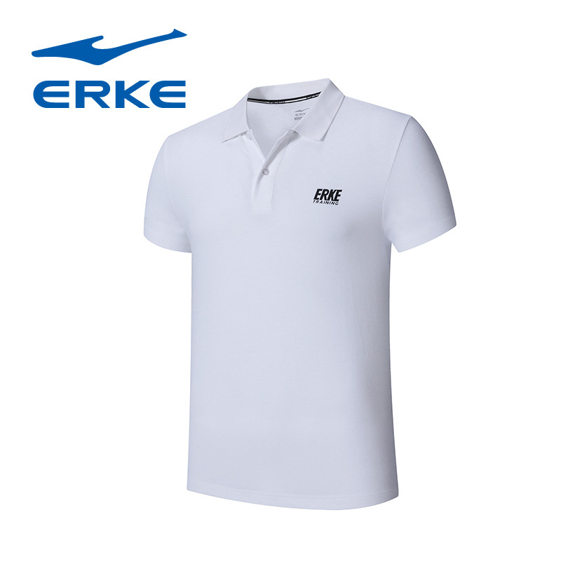 鸿星尔克（erke）休闲翻领男款短袖纯色简约T恤11218219337 XL 正白
