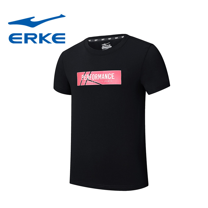 鸿星尔克（erke）男士舒适圆领休闲短袖针织衫简约T恤11218219023 XXL 正黑
