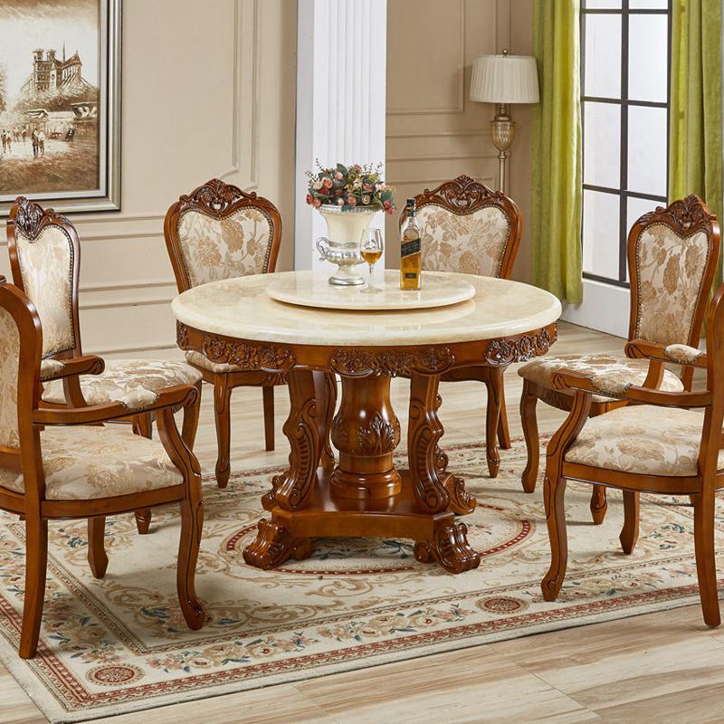 欧式大理石圆形餐桌 1.3米大理石餐桌+转盘+8把布边椅