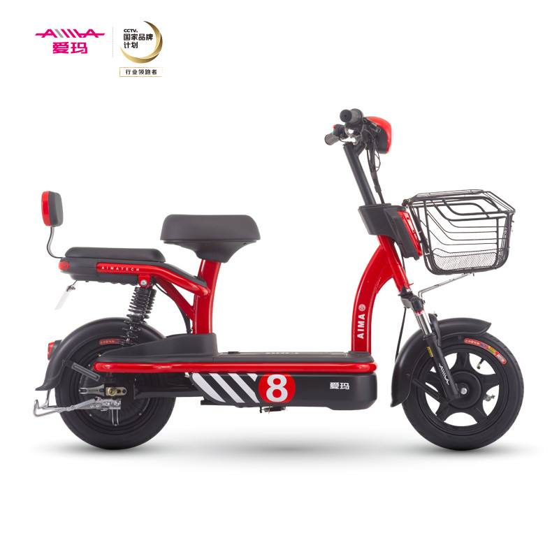 爱玛电动车 18可酷 一体式大踏板 真空轮胎 可提取电池盒 全国联保 无铅透明红/亚黑/黑