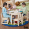 新款创意新款桌椅套装实木幼儿园桌椅小圆桌子宝宝学习桌餐桌写字台 圆桌+2弯角椅
