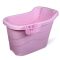 塑料婴儿儿童浴盆泡澡加厚洗澡超大号浴缸特大木桶 大号粉红色(无盖)