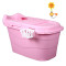 塑料婴儿儿童浴盆泡澡加厚洗澡超大号浴缸特大木桶 加大号蓝色+盖子+向日葵