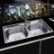 厨房SUS304不锈钢拉丝大水槽双槽小水槽洗菜盆碗槽水池加厚深_2 201钢75X40十六件套