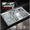 厨房SUS304不锈钢拉丝大水槽双槽小水槽洗菜盆碗槽水池加厚深_2 304钢68X39十六件套