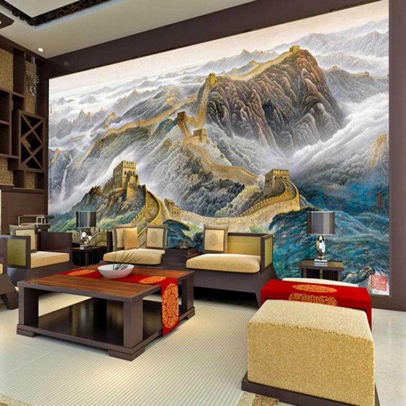万里长城3D立体大型壁画会议室墙布中国风背景墙壁纸山水画办公室_4 进口环保无纺布（拼接）