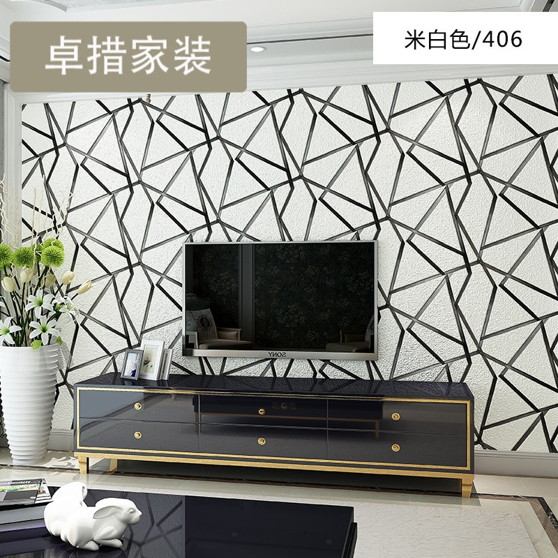 现代简约3D立体几何菱形卧室客厅电视背景墙壁纸鹿皮绒无纺布墙纸 米白色/406