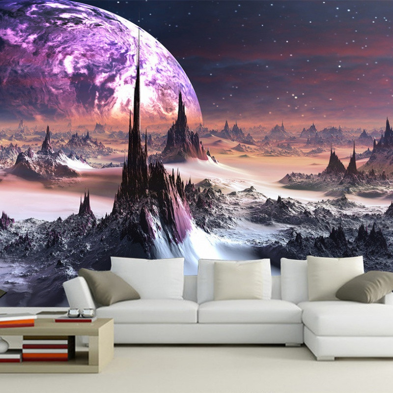 3D星空科幻墙纸太空星球主题酒吧KTV个性包间背景墙壁纸大型壁画_8 高档无缝无纺布（整幅）