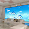无缝儿童房卡通蓝色海洋馆海鸥海豚卧室沙客厅电视背景墙纸壁纸 无缝宣绒布
