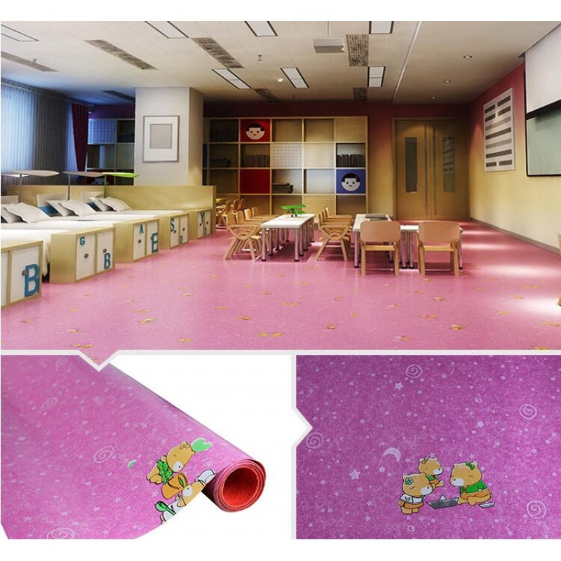 样品易华自粘地胶PVC地板革家用地板免胶地板纸石塑地板贴地毯_5 默认尺寸 玫红色加厚紫色卡通