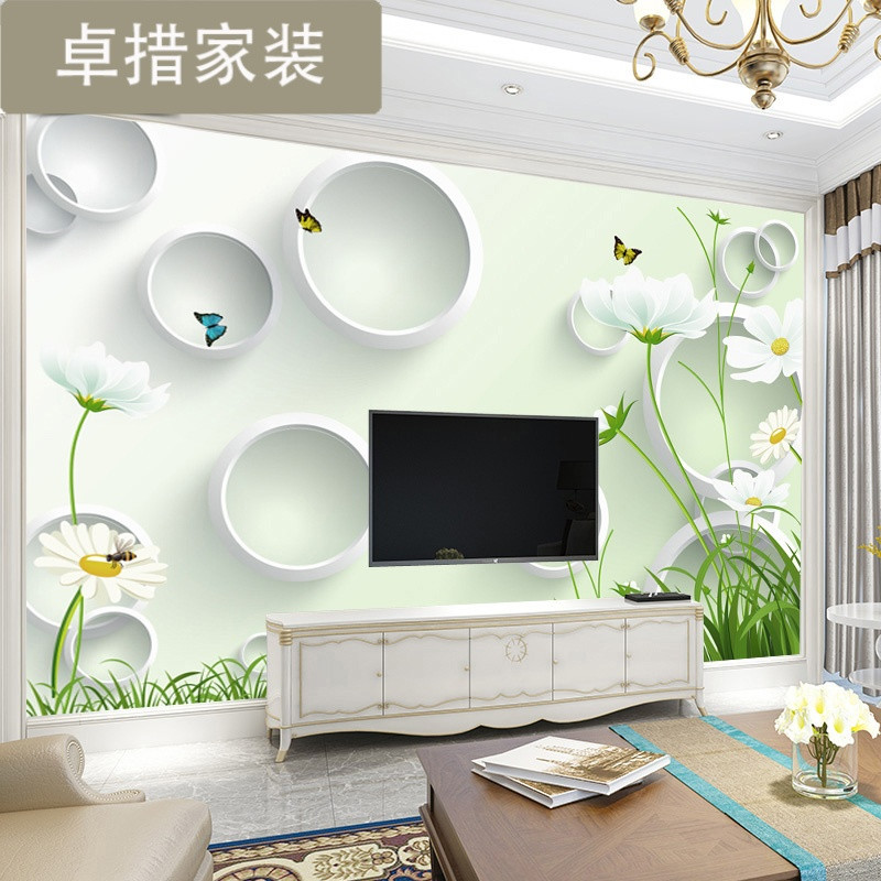 现代简约电视背景墙客厅5D墙纸墙布壁画3D立体墙纸电视墙壁纸花卉 进口浮雕纹（拼接）