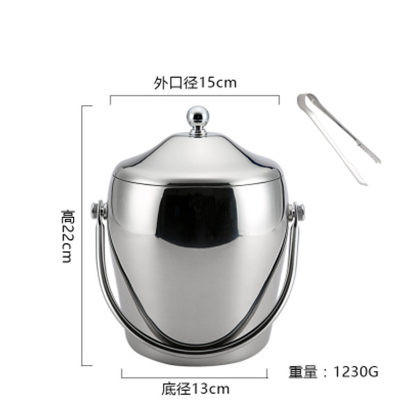 加厚双层不锈钢冰桶保温红酒冰块桶大码小号香槟桶KTV酒吧用具生活日用家庭清洁收纳整理用_4 亮光手提2L冰桶