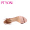 百田森(PT’SON)新款高跟凉鞋女一字带细跟中跟鞋子性感气质优雅猫跟鞋 粉红色 35