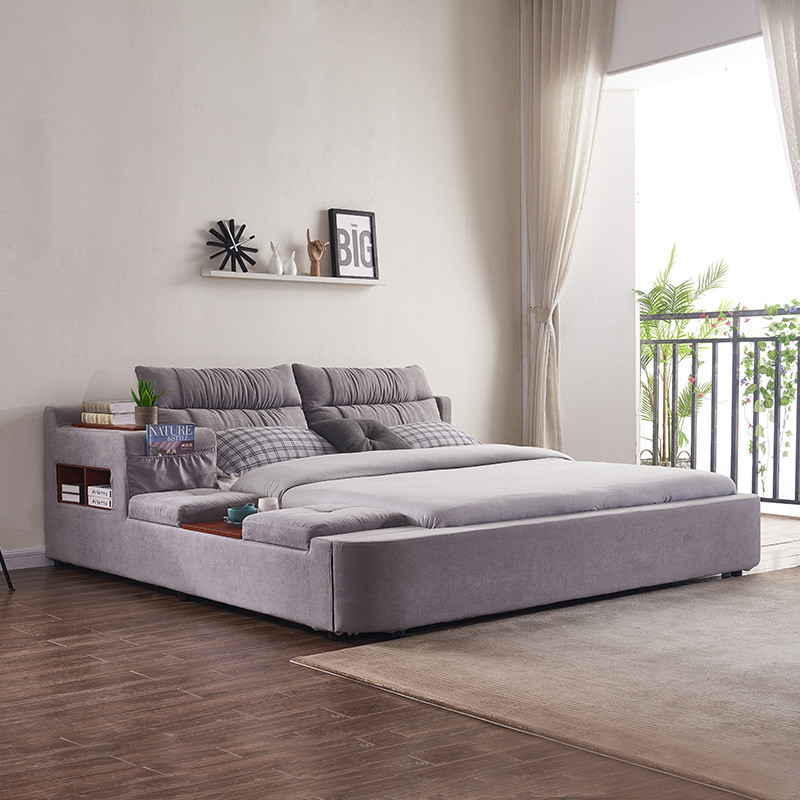 A家家具 床 双人床 布艺床 现代简约布床1.5米1.8米主卧床北欧床可拆洗设计多功能 1.5米榻榻米【灰色】