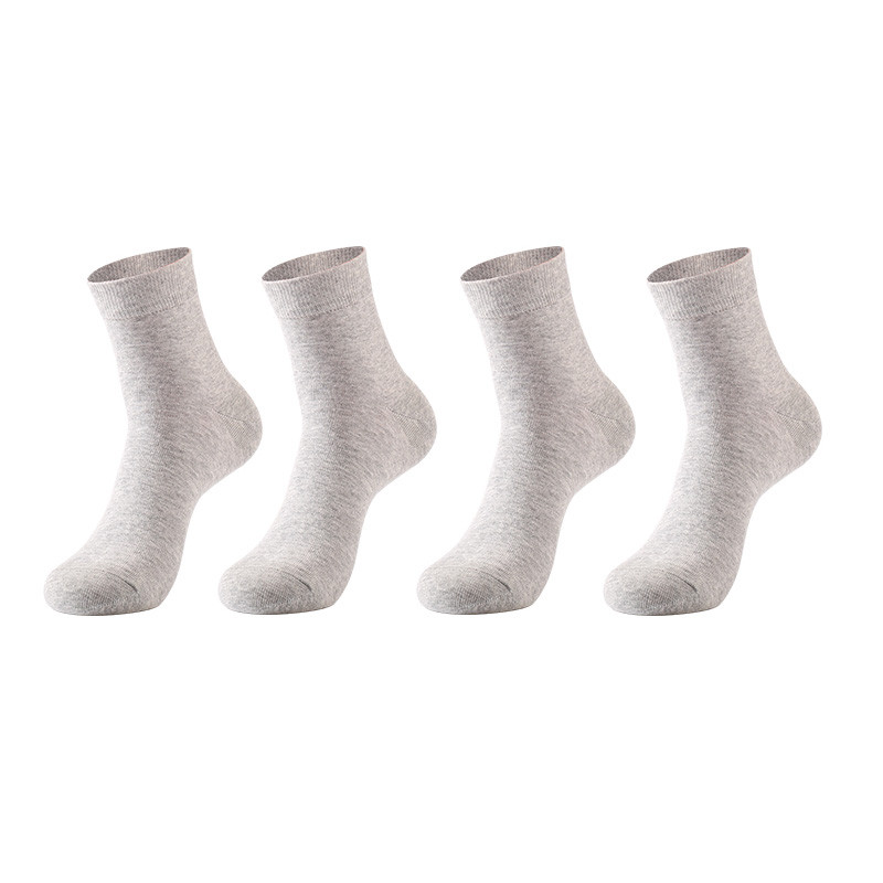 【4双装】棉中筒 男女士四季商务运动休闲棉袜 4双男中筒浅灰色 均码