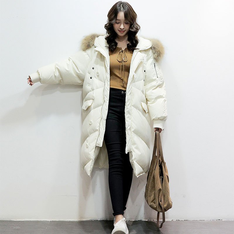 yaloo/雅鹿女中长款2018新款韩版正品时尚大码大毛领鸭绒外套羽绒服 XL 白色