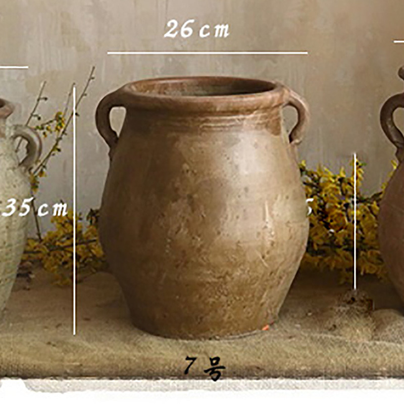 手工粗陶陶罐陶坛子花器花瓶做旧仿古软装家居摆件干花软装饰品*y_1_9 7号土黄色