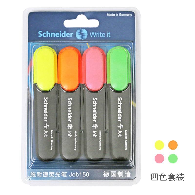 施耐德（Schneider）荧光笔彩色重点标记笔学生办公用Job150 4色套装 4色套装