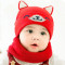 贝迪牛婴儿帽子秋冬 3-6-12-22个月毛线帽男女宝宝帽保暖新生儿帽子 红色闪电兔套头帽2件套 3-22个月左右