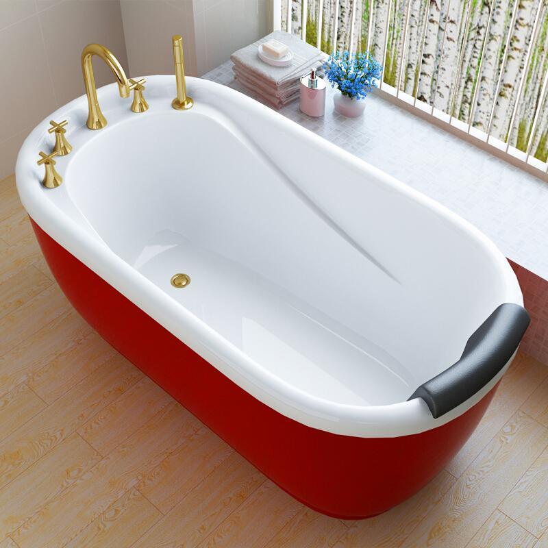 浴缸迷你小户型浴缸欧式家用卫生间加热洗澡充气落地哑光单人浴缸一体_9 彩色金五件套 1.4m