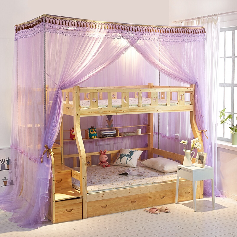 蚊帐双层上下铺高低母子床1.2方顶落地宫廷儿童1.5m米_1_2 1.2m(4英尺)床 (提柜款)紫色