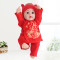 婴儿0-3个月内衣服纯棉大红色春秋宝宝满月和尚服上衣薄套装 66cm 包边红色圆福秋衣裤套装
