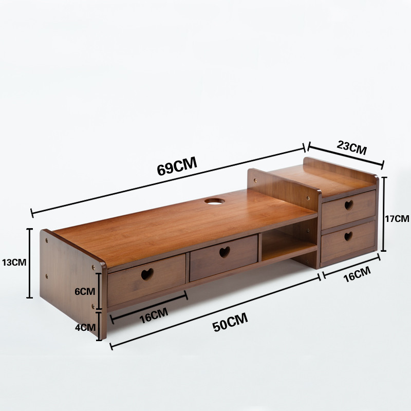 显示器增高架实木托架电脑屏幕底座支架桌面键盘收纳置物架_1 茶色爱心四抽增高架