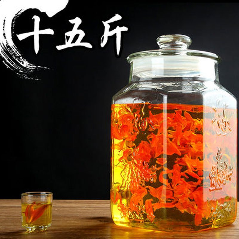 泡酒玻璃瓶带龙头10斤20斤家用加厚药酒罐酒坛子泡酒瓶创意简约家居家用收纳用品_1 15斤B配