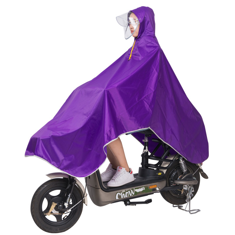 雨披电动车单人雨衣头盔式面罩加大加厚电瓶车自行车摩托车男女款_8 摩托车-双帽-黄色