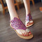 欧美罗马夹趾凉鞋女式夏季水钻平跟平底夹脚沙滩鞋凉拖鞋 紫色凉鞋-扣带