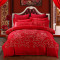 四件套全棉纯棉床上用品大红色喜被子欧美风床单被套加厚结婚婚庆_1 2.0m(6.6英尺)床 金玉良缘+枕芯2只【手提袋】