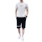 男士运动套装夏季跑步健身运动衣服装宽松休闲短袖T恤短裤两件套_3 L 928白色
