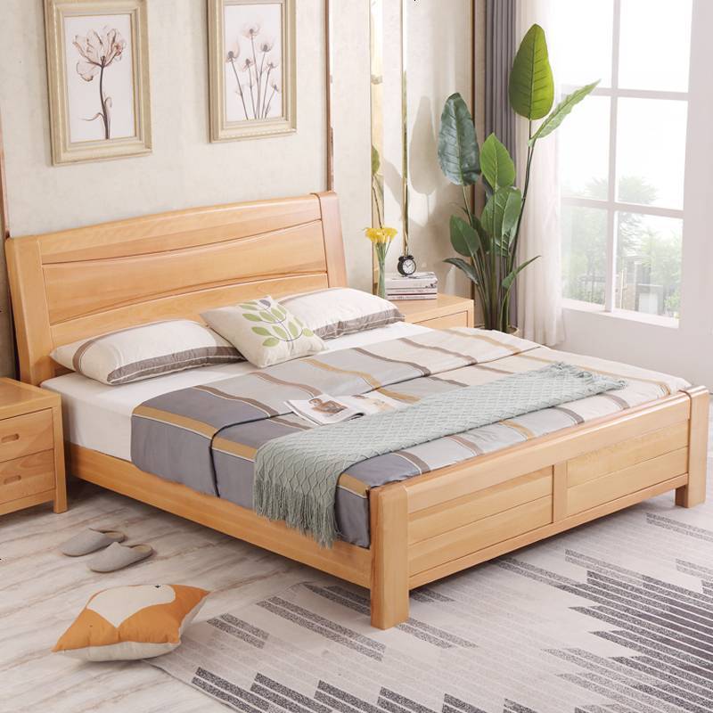 实木床榉木床双人原木1.8米1.5m主卧储物高箱床中式现代简约家具