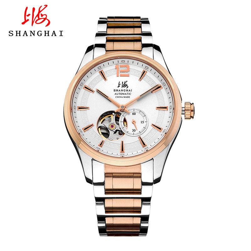 上海(SHANGHAI)手表男士全自动机械机芯表710国产手表钢带防水休闲男表 玫瑰金
