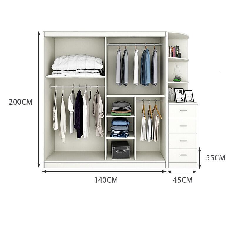 衣柜推拉2现代简约卧室家具组装实木质柜子整体移衣橱定制_7_3 140衣柜+边柜
