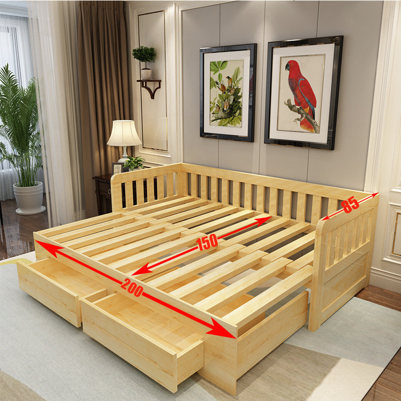 实木沙发床多功能可折叠推拉小户型客厅1.8米1.5米双人沙发床两用 150*200_环保无漆_送全套垫_1.8米-2米