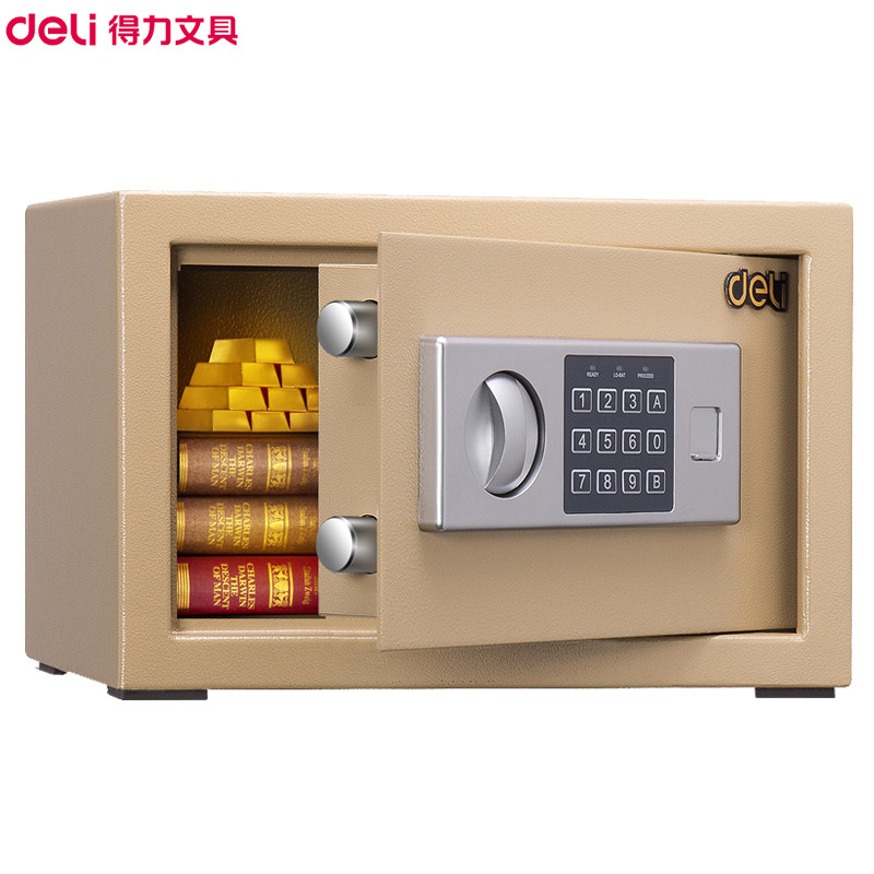 得力(deli)16654电子保管箱(金色) 高20cm电子密码家用隐形入墙衣柜床头柜办公用品保险柜保管箱