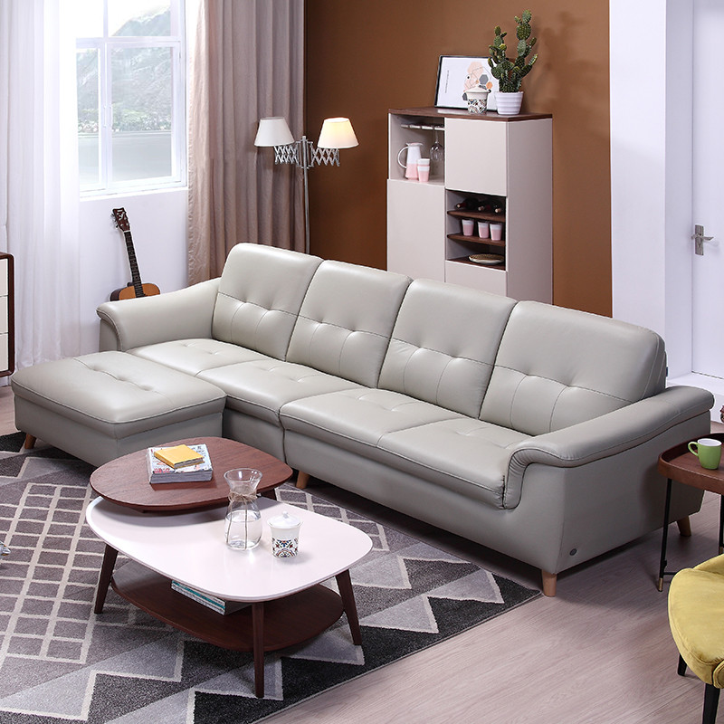 左右真皮沙发现代北欧时尚大小户型客厅沙发组合套装实木家具DZY6008 转二件反向2.64米（C1012青灰)