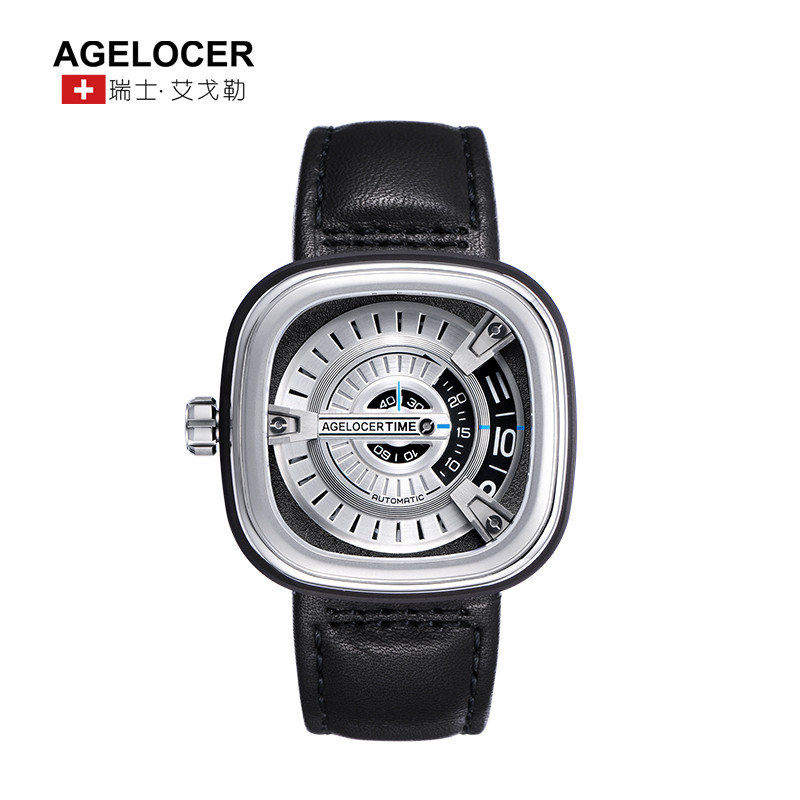 瑞士进口Agelocer艾戈勒手表 方形潮流男士手表 皮带防水大表盘男表 潮流男表 全自动机械表 运动手表 瑞士表 5005A1