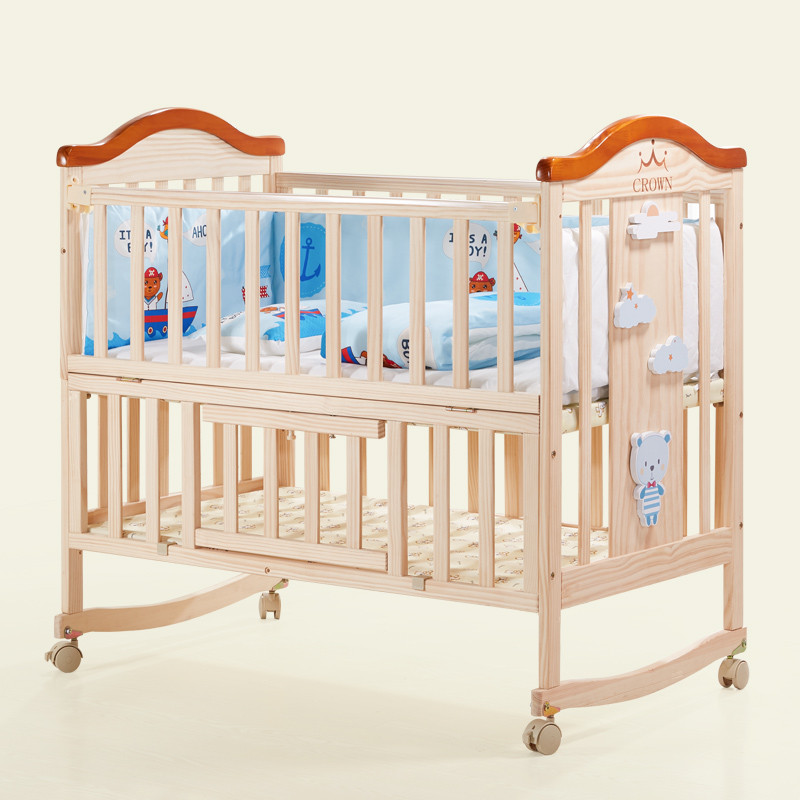 婴儿床实木无漆欧式新生儿BB床摇篮床宝宝多功能可变书桌拼接大床