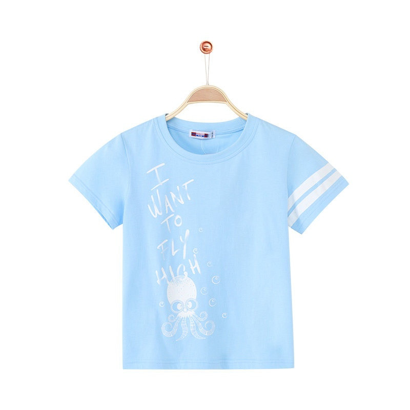 铅笔俱乐部童装2019夏季新款男童短袖T恤中大童短袖儿童蓝色上衣 130cm(130) 浅蓝