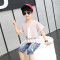 2017年夏季新款韩版中小儿童装沐福瑞海狮短袖两件套 卡其 140码(建议身高130厘米)