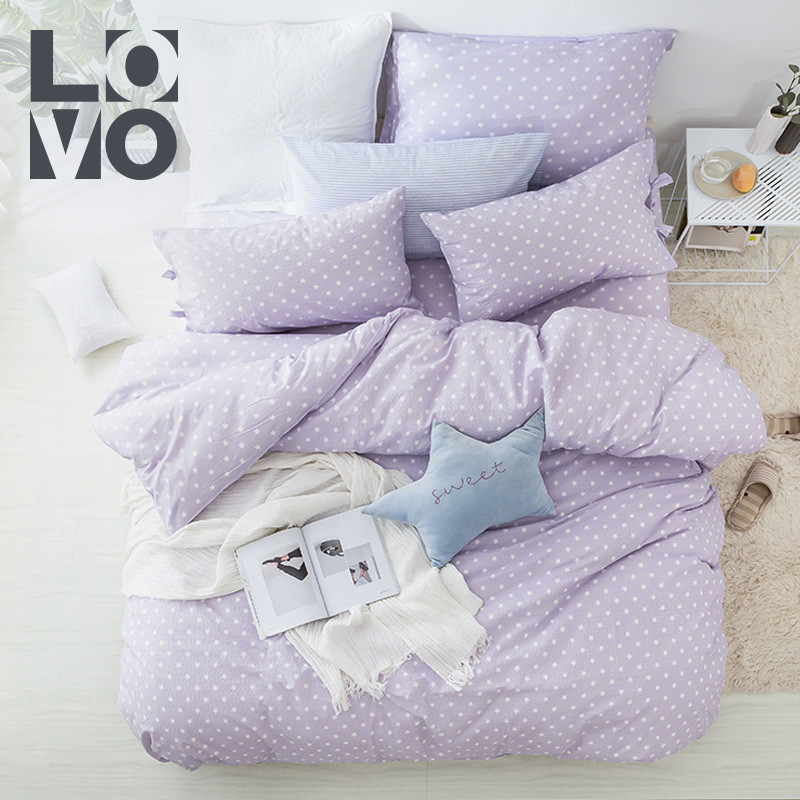 LOVO家纺罗莱生活出品四件套全棉纯棉简约可爱星星图案被套床单1.2/1.5/1.8m床 甜心儿床品四件套 2.0*2.3m
