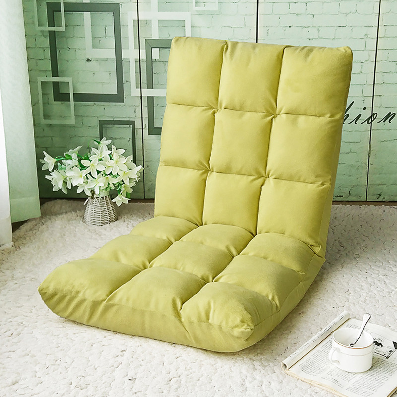 懒人沙发单人榻榻米卧室阳台宿舍小沙发床上 靠背椅折叠可爱地板椅 荧光绿18格大号超柔软