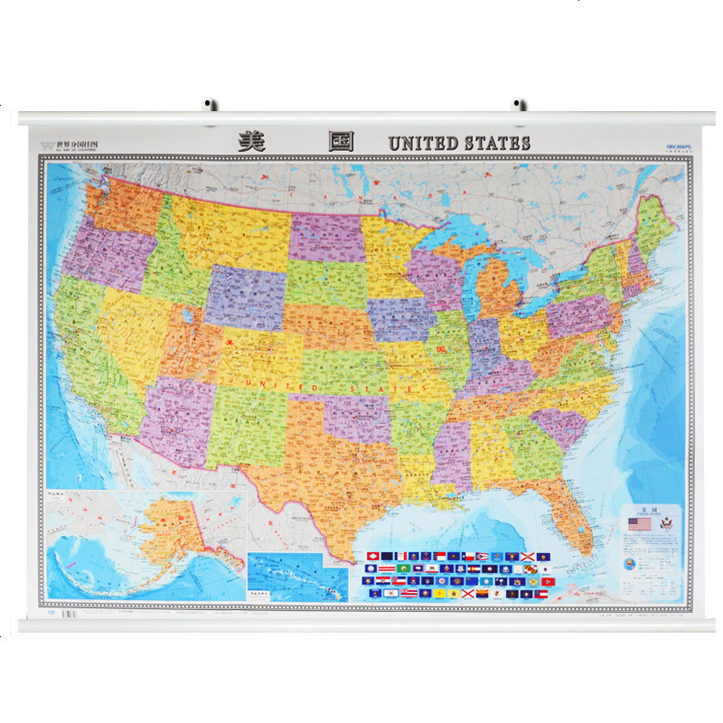 【急 货】全新版 美国地图挂图 精装地图 世界分区系列 美国行政区地图 美国交通地图 中英文 1.2*0._905